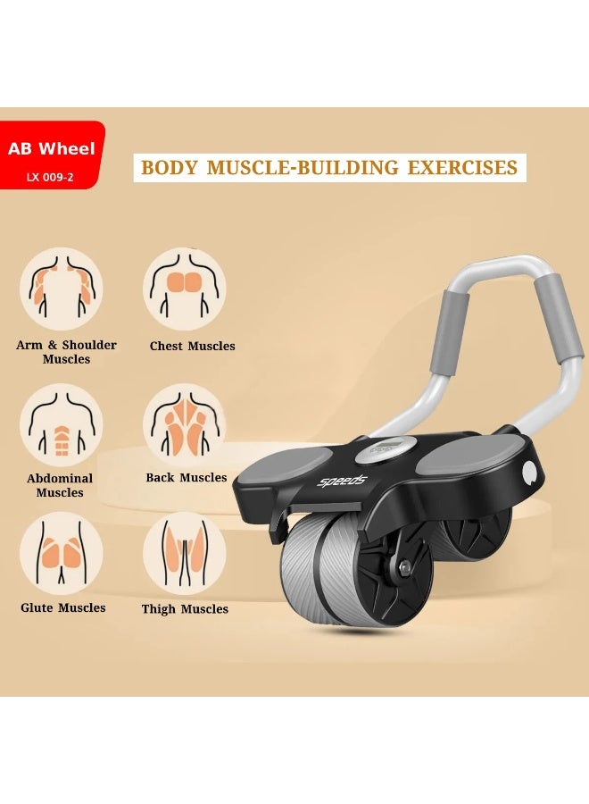 AB Roller Wheel With Automatic Rebound, Double Wheel Design, Elbow Support, Knee Pad & Timer, Black - Image 2